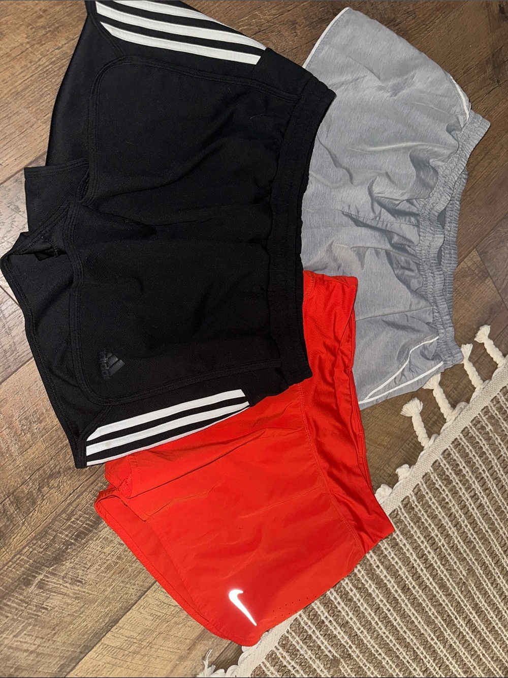 Adidas Black Athletic Shorts + Nike Red Running Shorts + Reebok Gray Active
